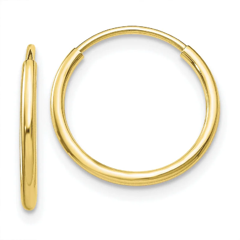 Luxurious Pearl Earrings-10KT Yellow Gold 15X1.2MM Endless Hoop Earrings