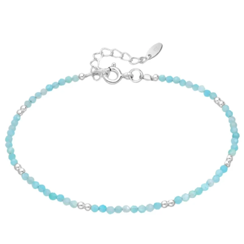 Adjustable Friendship Bracelet-Beaded Amazonite Bracelet In Sterling Silver