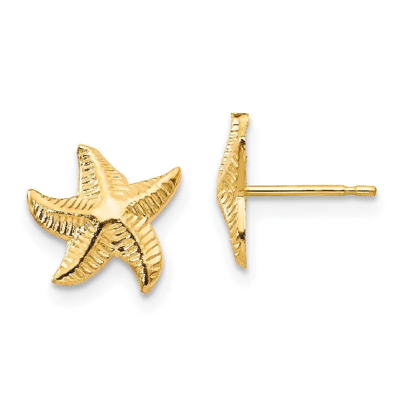 Cute Animal Earrings-14KT Yellow Gold  Starfish Earrings