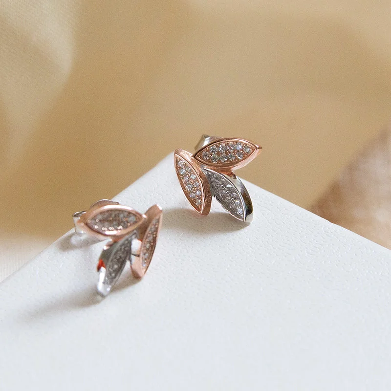 Beaded Dangle Earrings-Trio Leaf Studs