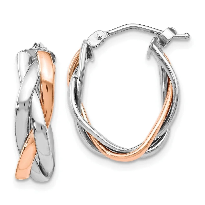 Retro Earrings for Women-10KT White and Rose Gold 21X15MM Twist Hoop Earrings