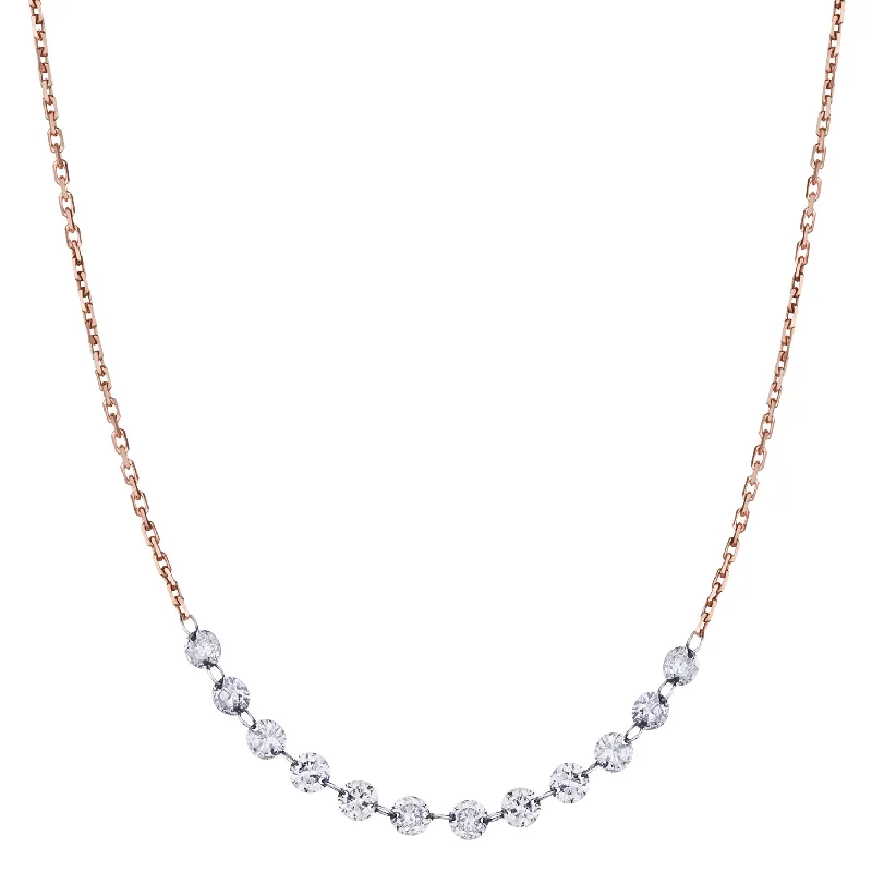 Customizable Silver Necklace-INVISIBLY SET DIAMOND NECKLACE