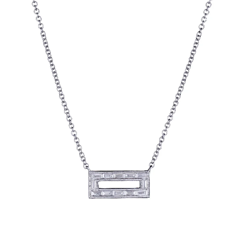 Diamond Pendant Necklace-RECTANGULAR BAGUETTE DIAMOND NECKLACE