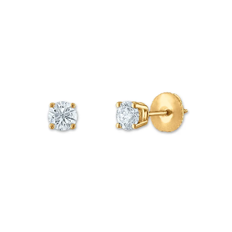 Luxury Drop Earrings for Weddings-Signature Certificate EcoLove 1/2 CTW Round Lab Grown Diamond Solitaire Stud Earrings in 14KT Yellow Gold