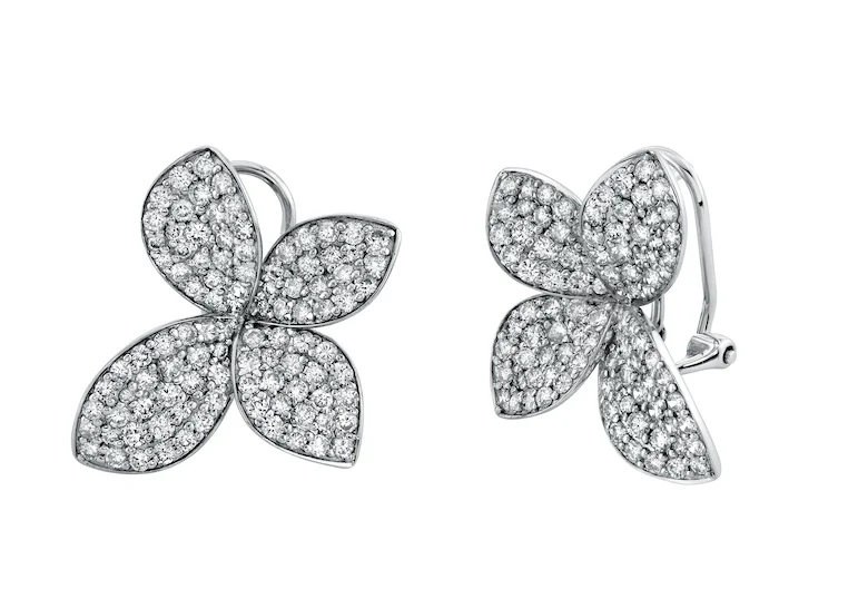 Wedding Earrings with Silver-Four Leaf Flower Studs