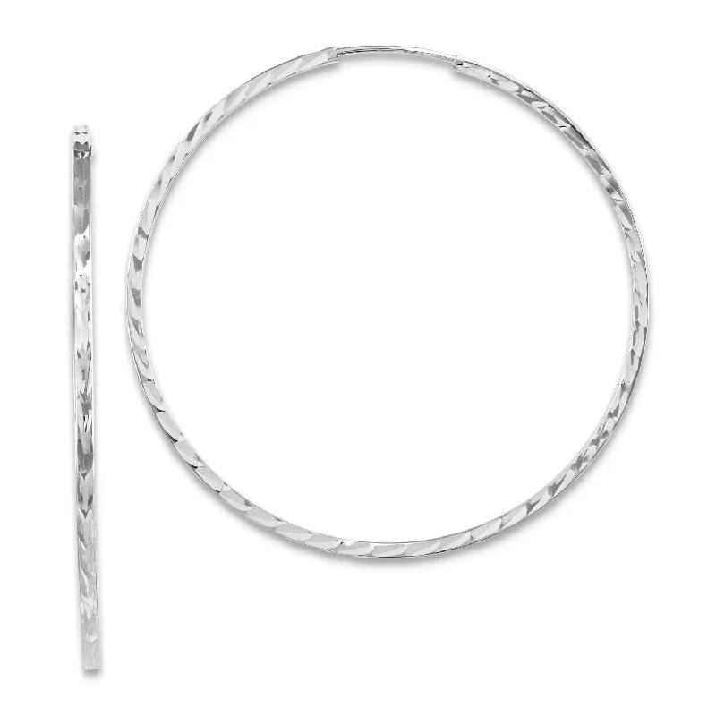 Statement Earrings for Evening-14KT White Gold 40X1.35MM Diamond-cut Hoop Earrings