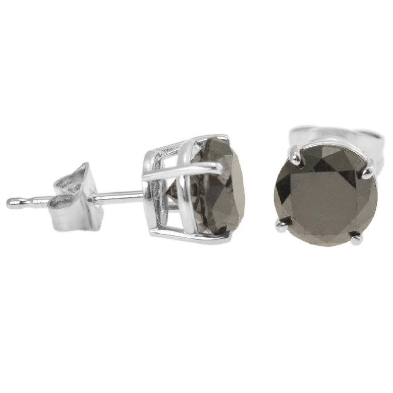 Simple Silver Earrings-14K White Gold 5 CTW Rd Black Diamond Stud Earrings