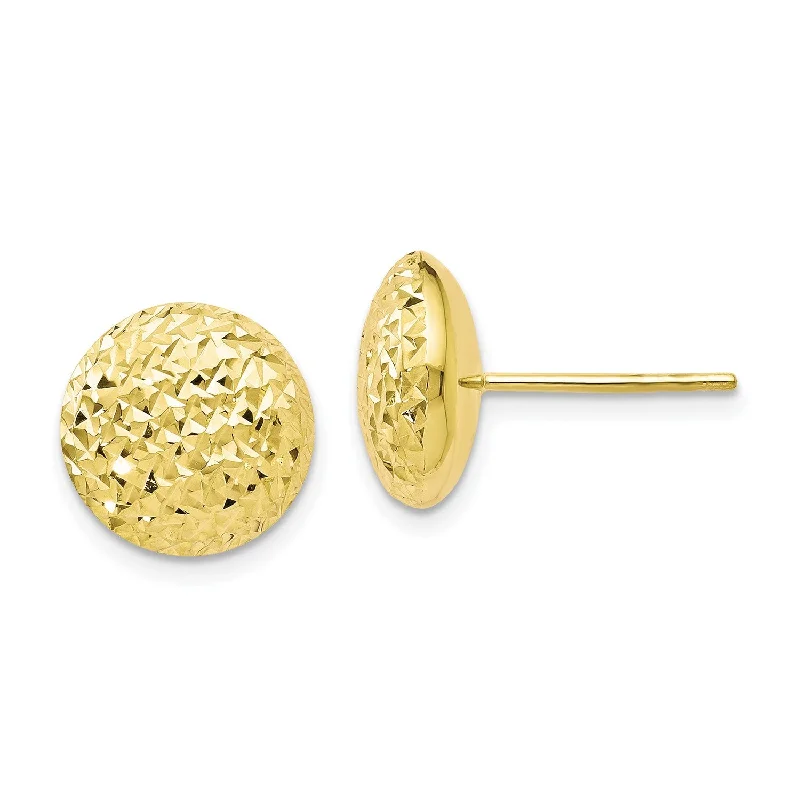 Trendy Earrings for Bridesmaids-10KT Yellow Gold 11MM Diamond-cut Stud Earrings