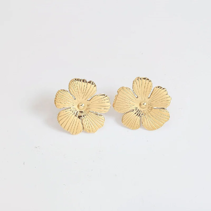 Luxurious Pearl Earrings-1 Pair Simple Style Flower Stainless Steel Artificial Pearls 18K Gold Plated Ear Studs