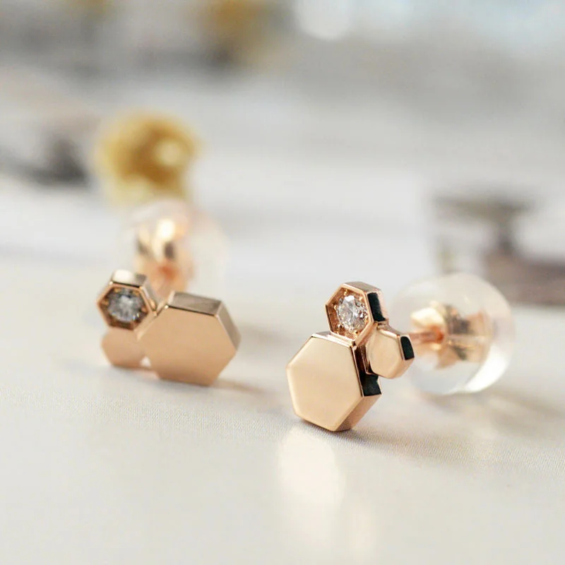 Wedding Jewelry Earrings-1 Pair Simple Style Honeycomb Plating Inlay Copper Zircon Ear Studs