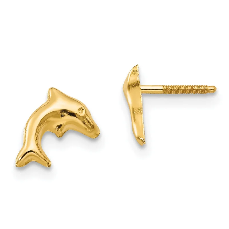 Elegant Long Earrings-14KT Yellow Gold 8X5MM Dolphin Earrings