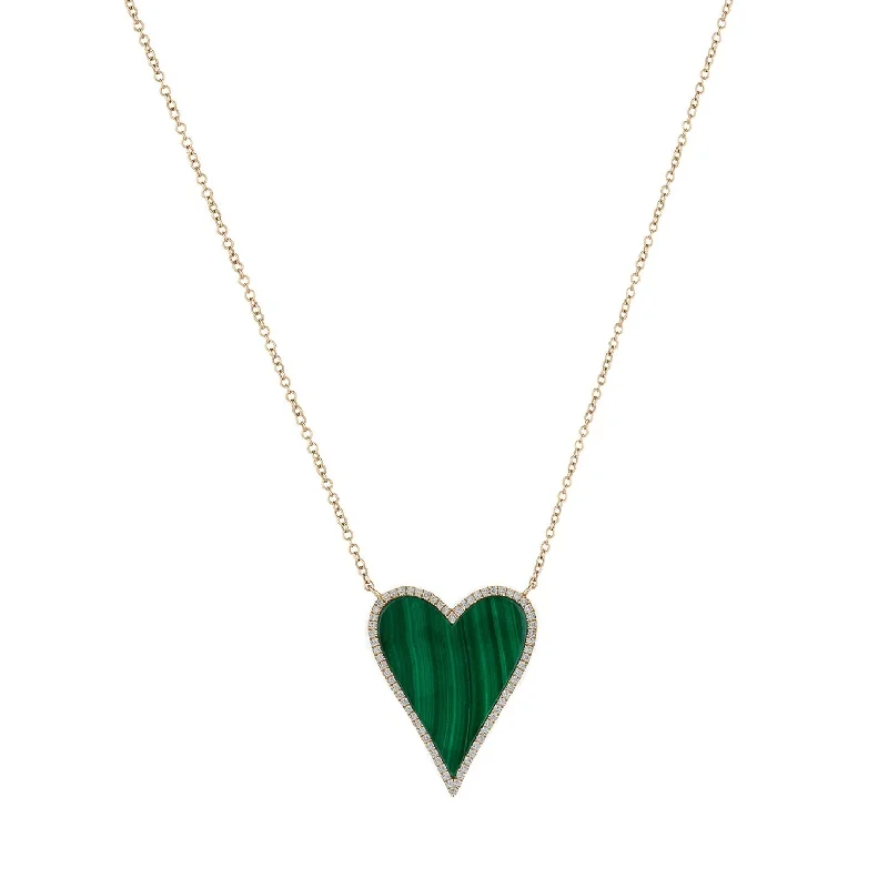 Personalized Chain Necklace-MALACHITE & DIAMOND HEART NECKLACE