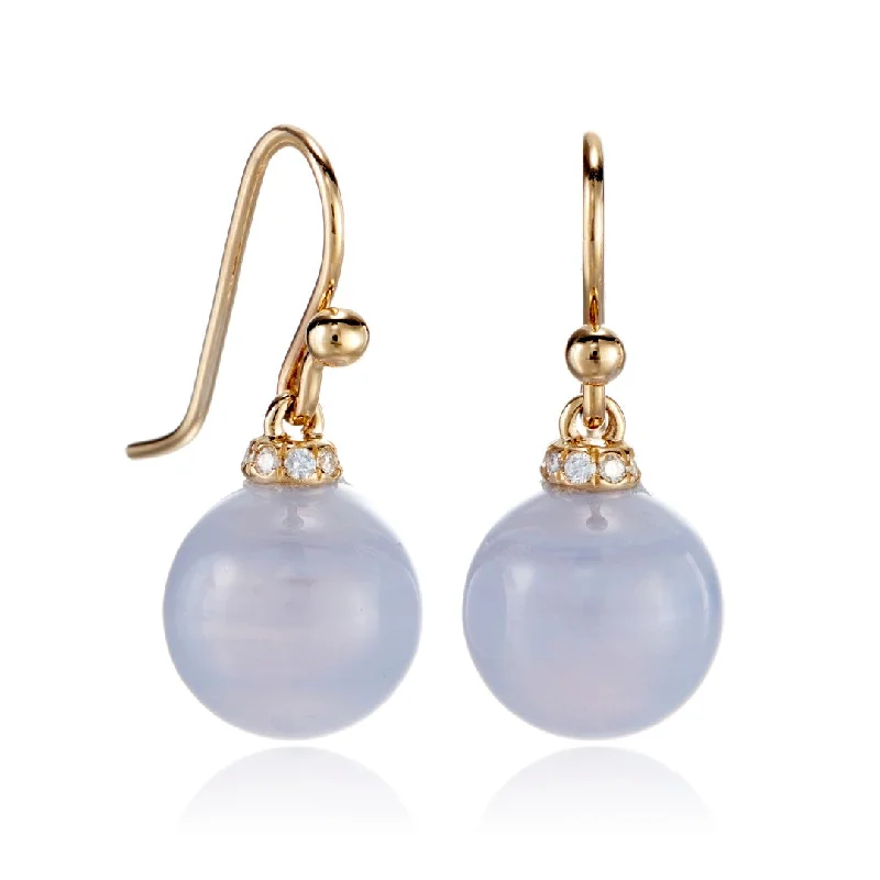 White Gold Earrings-Diamond-Cap Blue Lace Agate Drop Earrings