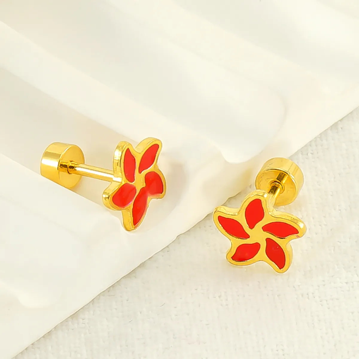 Modern Silver Drop Earrings-1 Pair Cute Sweet Flower Polishing Epoxy Plating Stainless Steel 18k Gold Plated Ear Studs