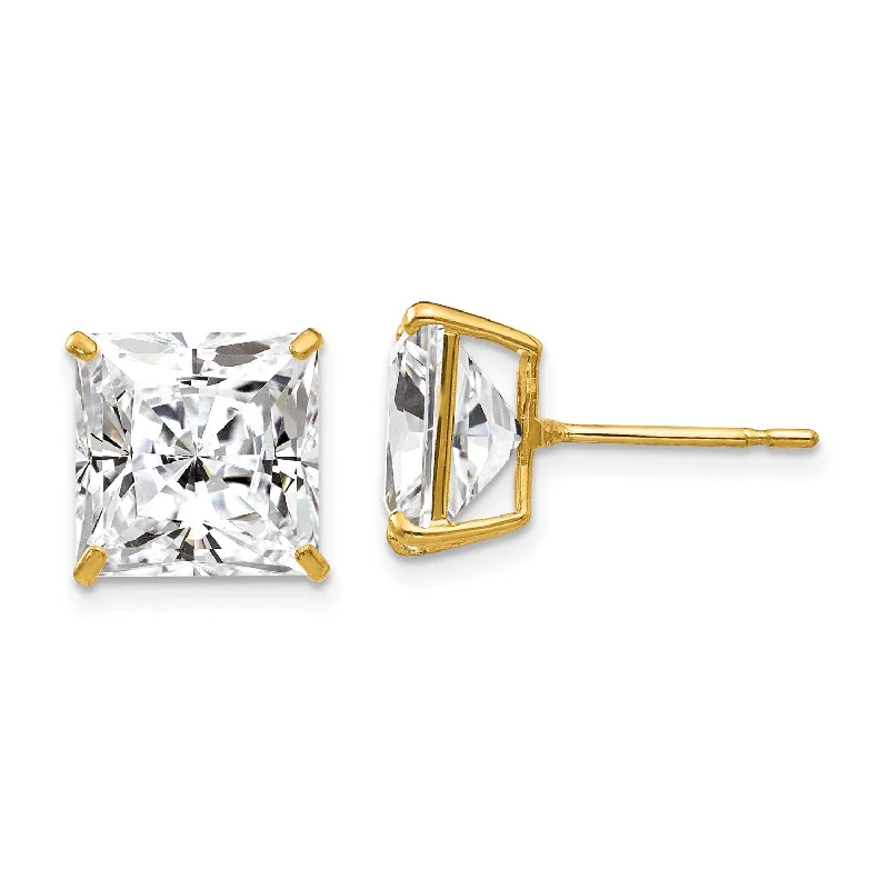 Sparkling Gold Earrings-14KT Yellow Gold 10MM Square Cubic Zirconia Stud Earrings