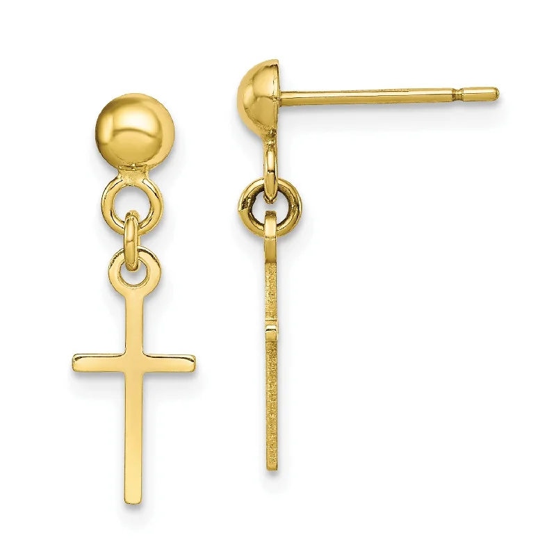 Customizable Earrings-10KT Yellow Gold 20X6MM Drop & Dangle Cross Earrings