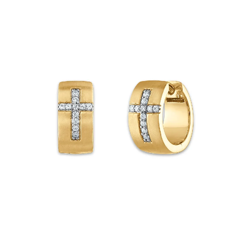 Modern Drop Earrings-EcoLove 1/5 CTW Lab Grown Diamond Huggie Cross Earrings in Yellow Gold Plated Sterling Silver