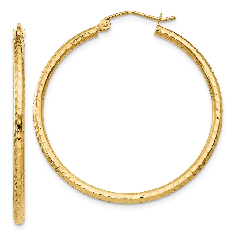 Elegant Jewelry Earrings-14KT Yellow Gold 35X2MM Diamond-cut Hoop Earrings