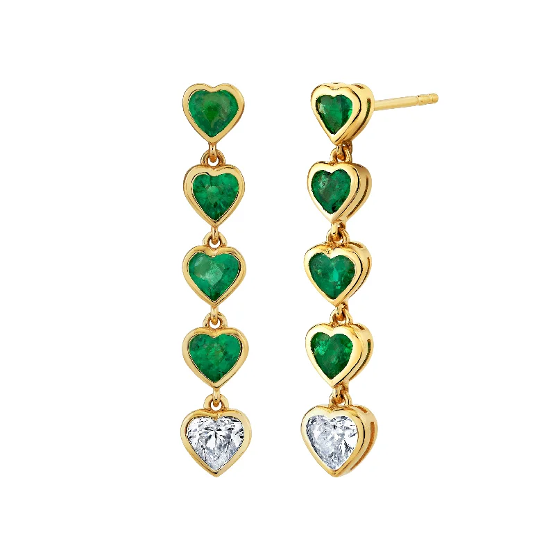 Unique Diamond Earrings-Emerald Heart Drop Earring