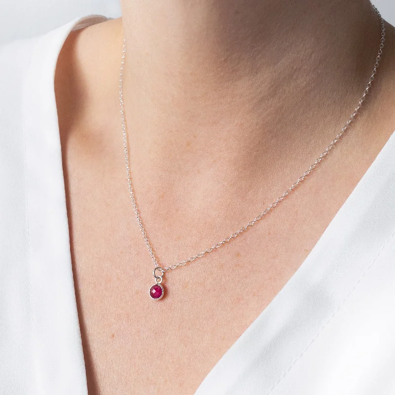 Elegant Necklace with Topaz-Silver Ruby July Birthstone Necklace