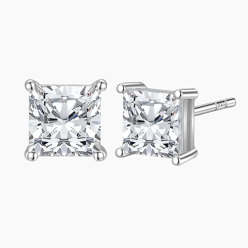 Black Earrings for Women-Sliver Cubic Zirconia Square Stud Post Earrings