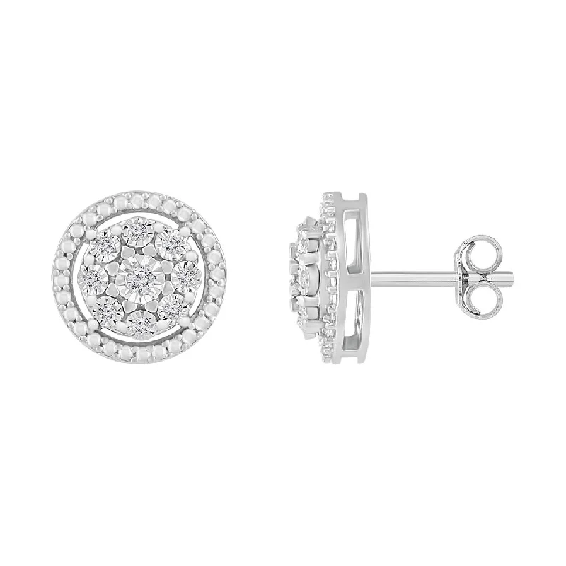 Gold Earrings with Crystals-1/10 CTW Diamond Circle Stud Earrings in Sterling Silver