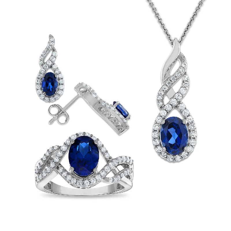 Colorful Stud Earrings-Blue and White Sapphire Ring Pendant Earrings Set in Sterling Silver