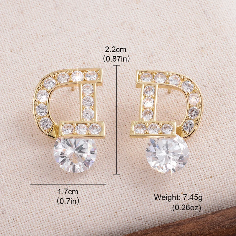 Gemstone Earrings for Brides-1 Pair Ig Style Elegant Sweet Letter Plating Inlay Copper Zircon 14k Gold Plated Ear Studs