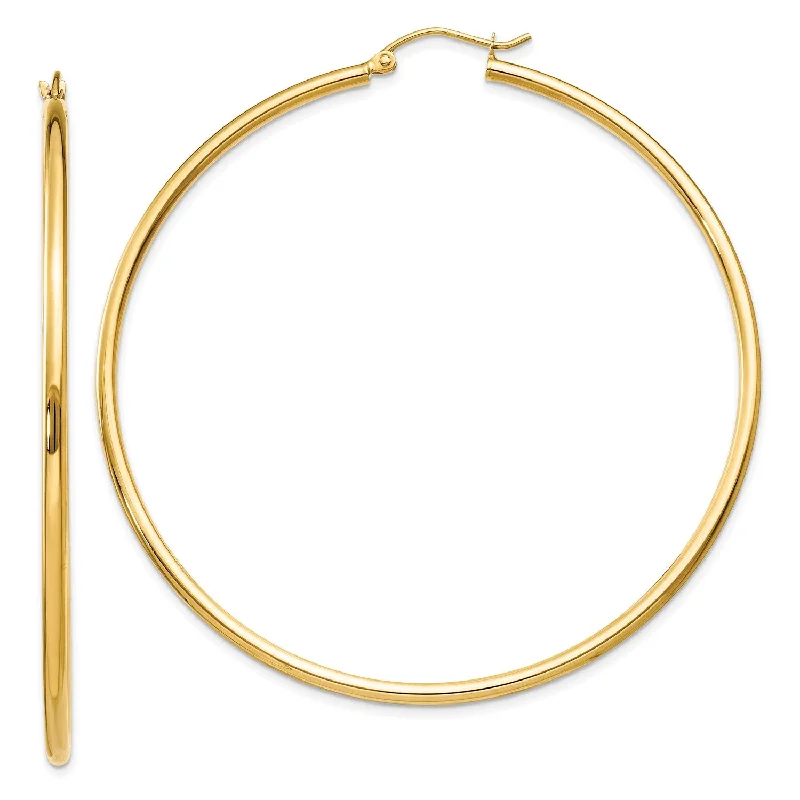 Modern Silver Drop Earrings-14KT Yellow Gold 60X2MM Hoop Earrings