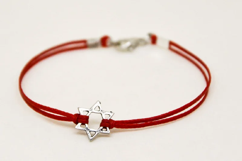 Rose Gold Bracelet with Gemstones-Silver Star of David bracelet for men, red cord, Jewish gift for him