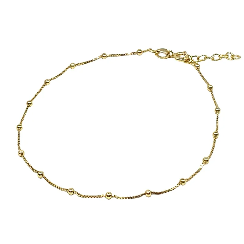 Stylish Gold Bangle-18K Gold Plated Sterling Silver Anklet Bracelet with Ball Beads