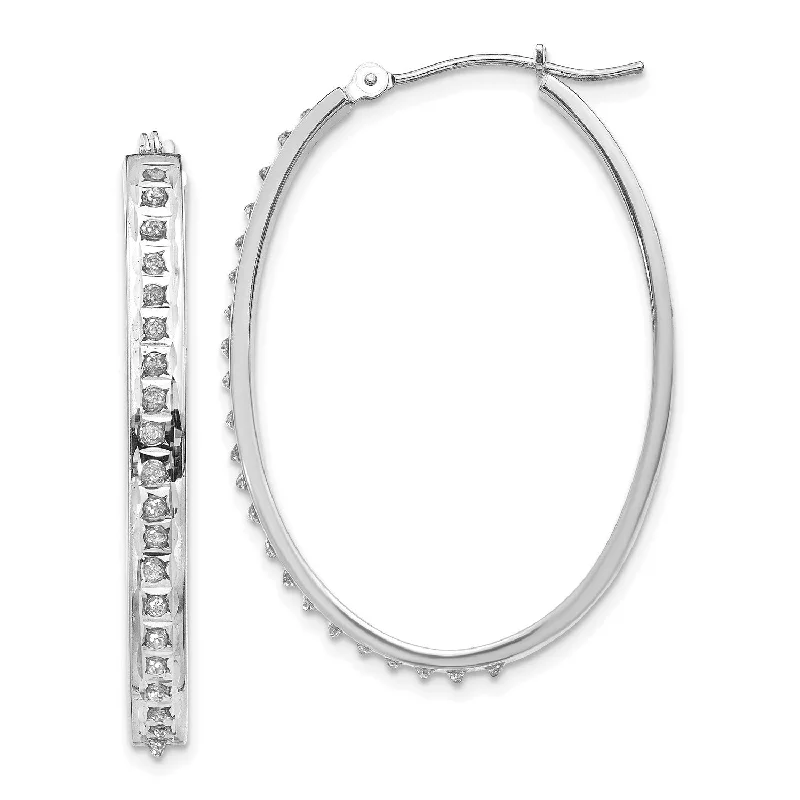 Charming Earrings for Women-Diamond Fascination 14KT White Gold 37X4MM Diamond Accent Hoop Earrings