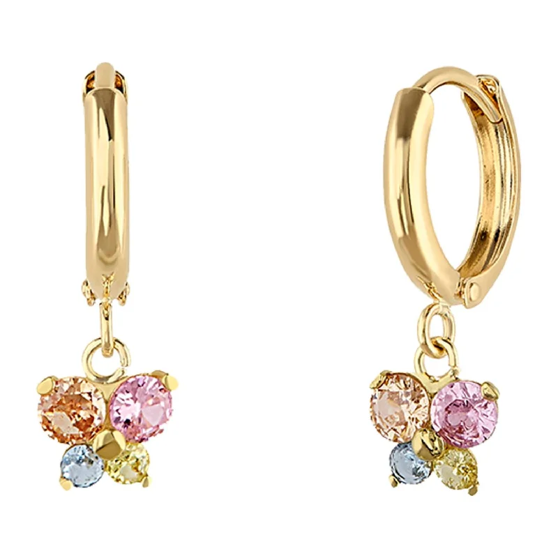 Dazzling Drop Earrings-14KT Yellow Gold and Cubic Zirconia Butterfly Huggie Earrings