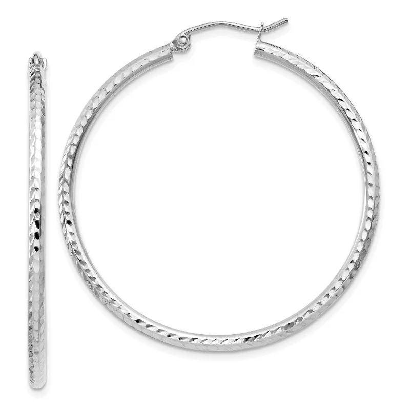 Trendy Dangle Earrings-14KT White Gold 40X2MM Diamond-cut Hoop Earrings