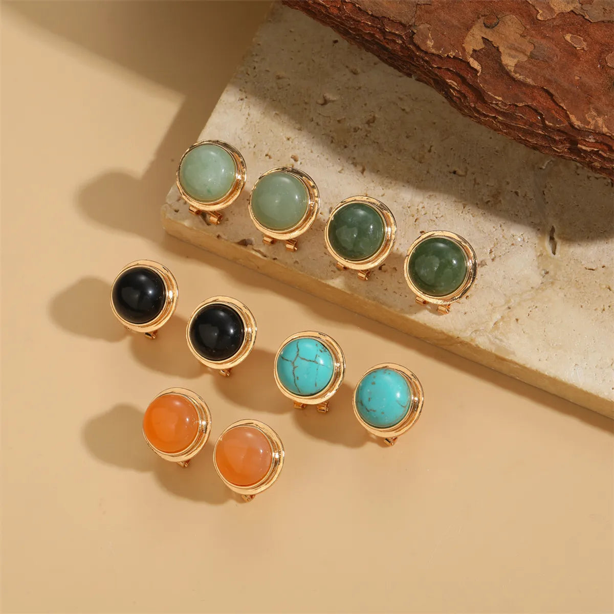 Sparkling Drop Earrings-1 Pair Vintage Style Simple Style Round Inlay Copper Acrylic Turquoise 14K Gold Plated Ear Studs