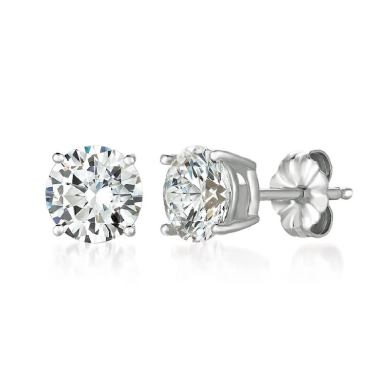 Silver Earrings with Crystals-Crislu Platinum Plated Sterling Silver Round Cubic Zirconia Solitaire Stud Earrings