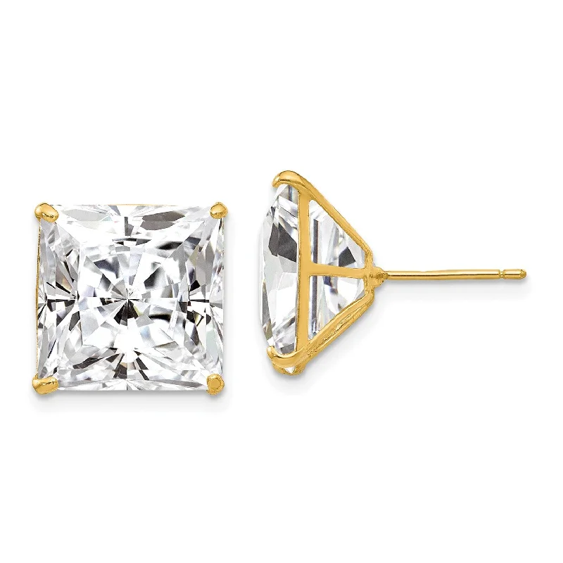 Cute Stud Earrings for Weddings-14KT Yellow Gold 12X212MM Square Cubic Zirconia Stud Earrings