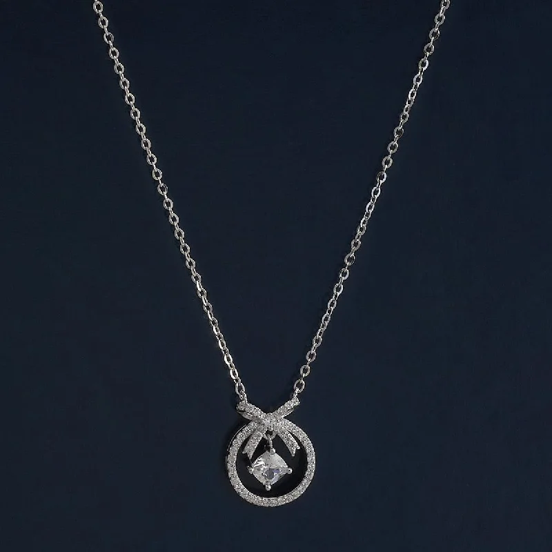 Heart Necklace with Diamonds-92.5 Silver Necklace 183167