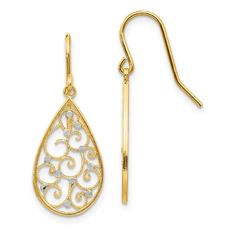 Elegant Long Earrings-14KT Yellow Gold With Rhodium Plating 29X11MM Teardrop Earrings