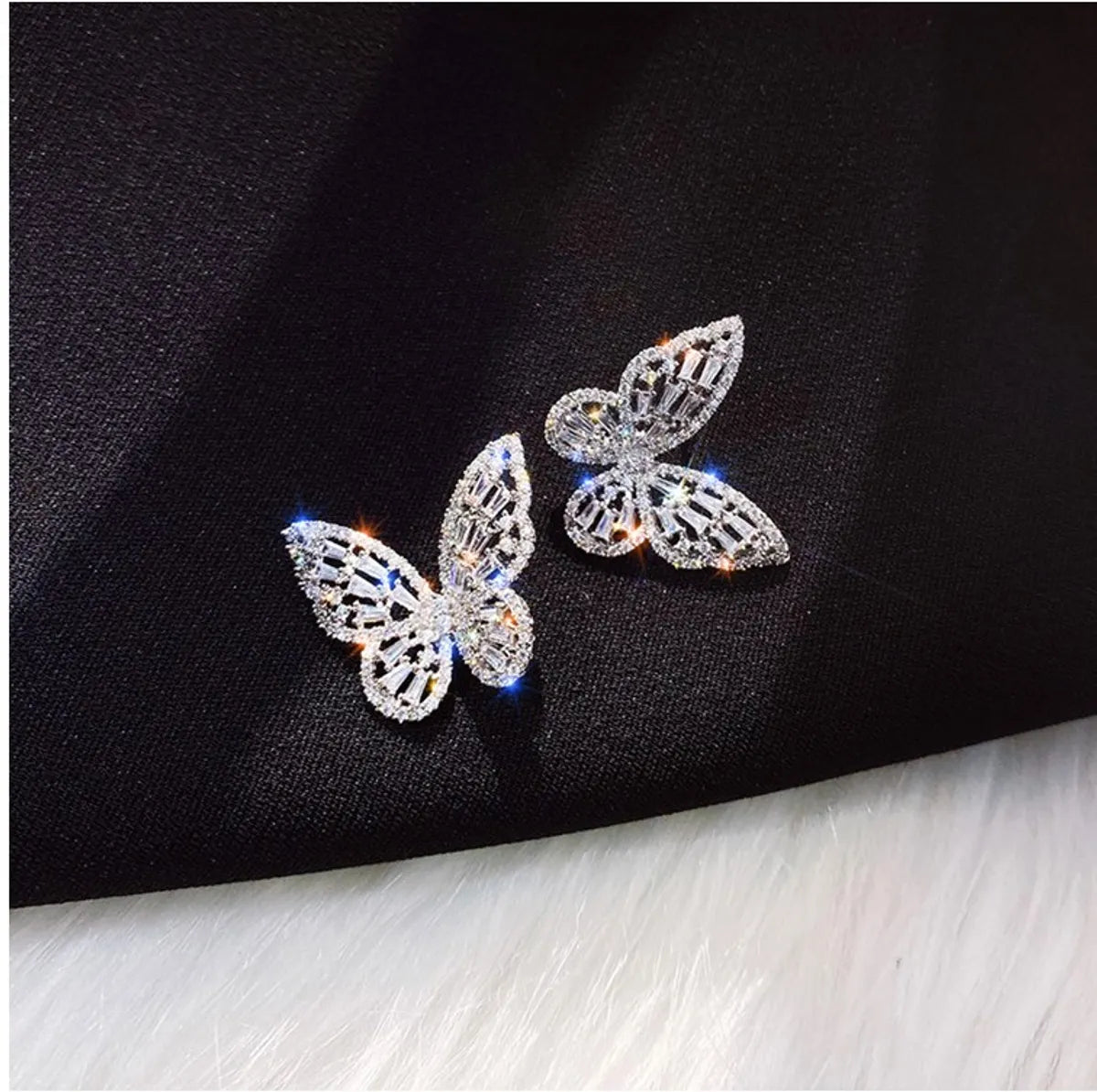 Modern Drop Earrings-Elegant Butterfly Alloy Inlay Artificial Rhinestones Ear Studs 1 Set