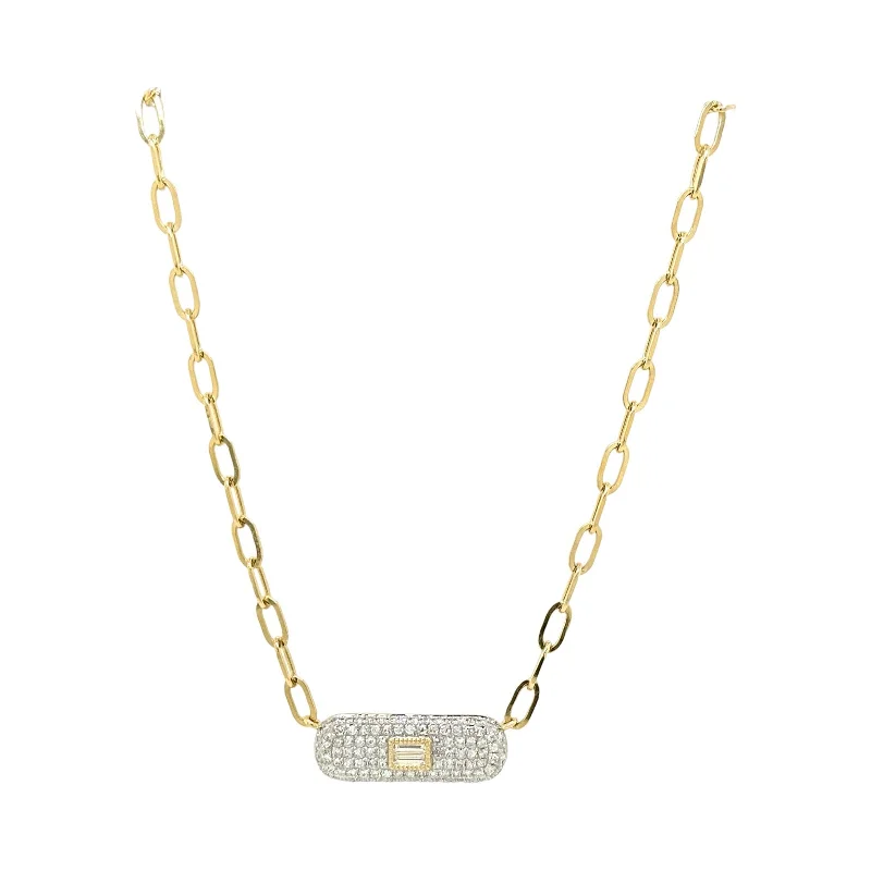 Chic Chain Necklace-BAGUETTE & PAVÉ DIAMOND NECKLACE