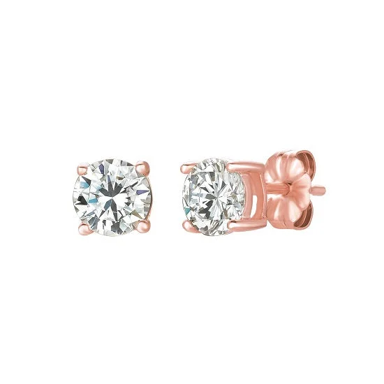 Classic Gold Earrings-Crislu 18KT Rose Gold Plated Sterling Silver Round Cubic Zirconia Solitaire Stud Earrings