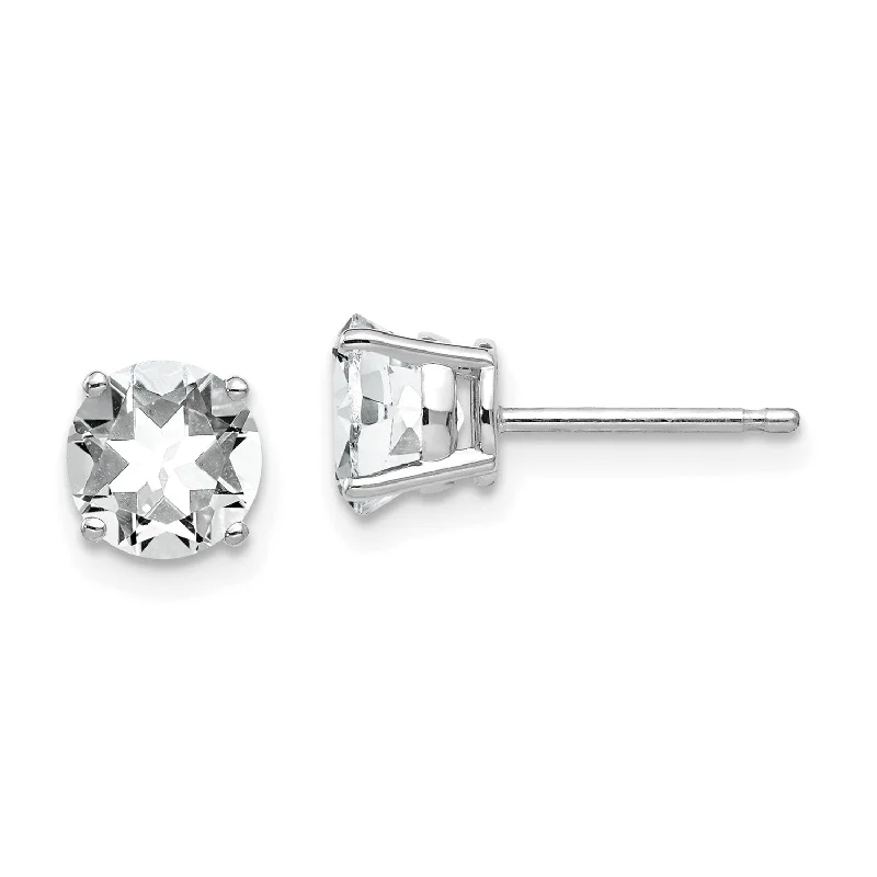 Fashionable Drop Earrings-6MM Round Cubic Zirconia Stud Earrings in 14KT White Gold