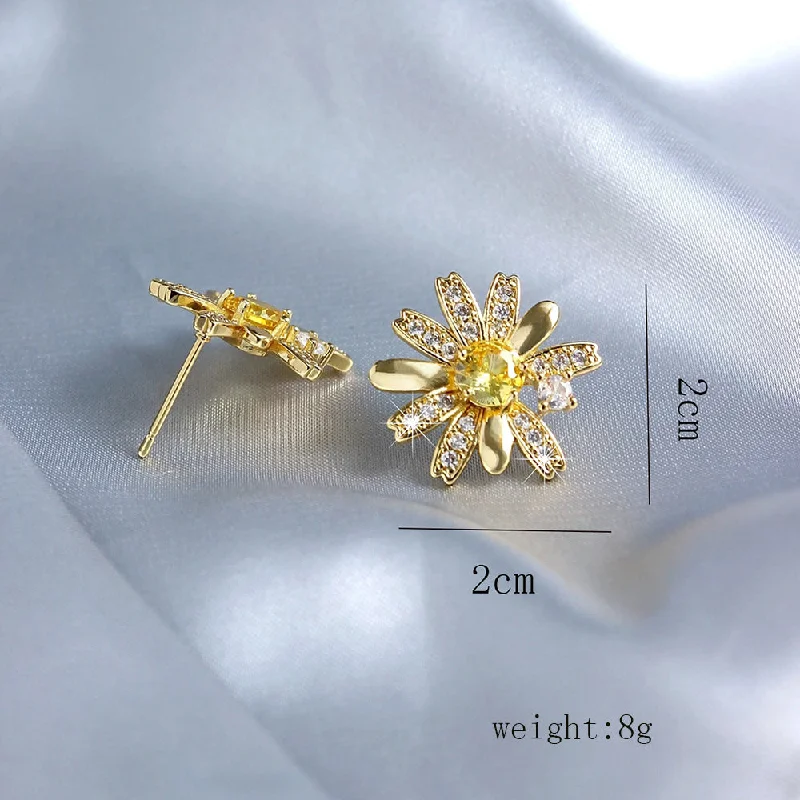 Antique Style Earrings-1 Pair Vintage Style Sweet Flower Plating Inlay Copper Zircon 18k Gold Plated Ear Studs