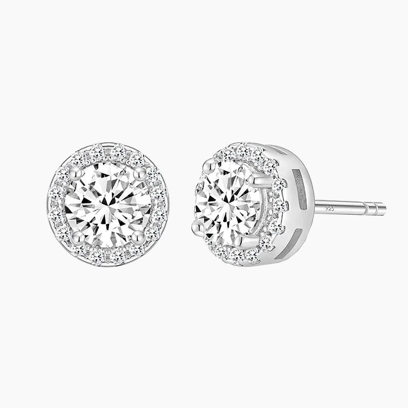 Colorful Stud Earrings-925 Sterling Silver Round Cut Solitaire Stud Earrings