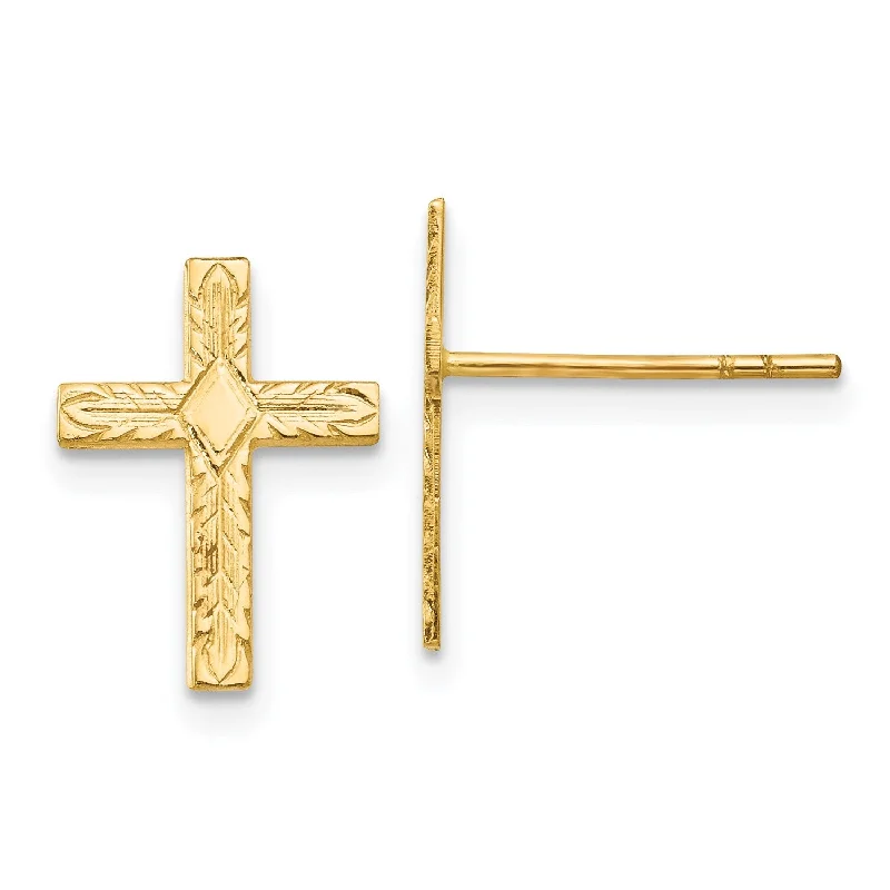 Elegant Wedding Earrings-14KT Yellow Gold 13X10MM Cross Earrings