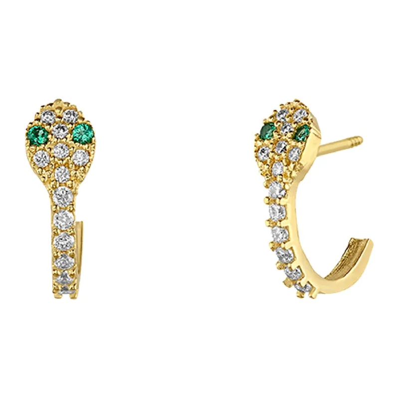 Retro Earrings for Women-14KT Yellow Gold and Cubic Snake Zirconia Earrings