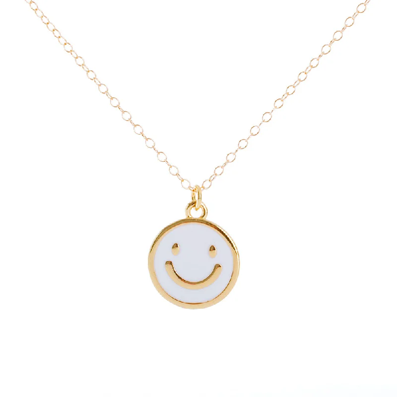 Elegant Necklace for Evening-Gold Enamel Smile Necklace