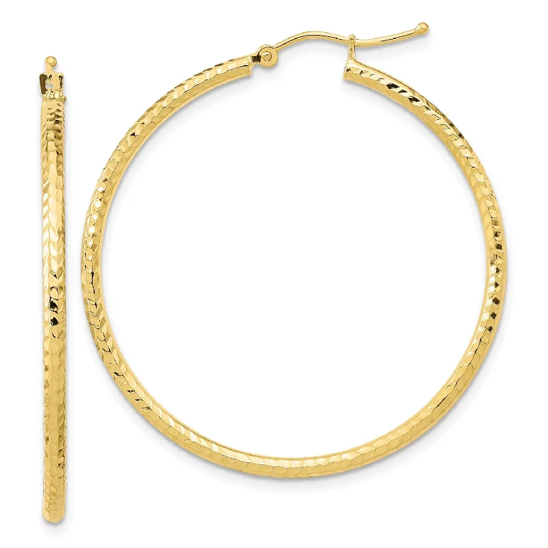 Small Gold Hoop Earrings-10KT Yellow Gold 40X2MM Diamond-cut Hoop Earrings