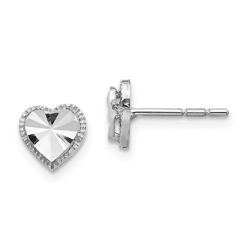 Elegant Earrings for Special Occasions-14KT White Gold Diamond-cut Heart Earrings